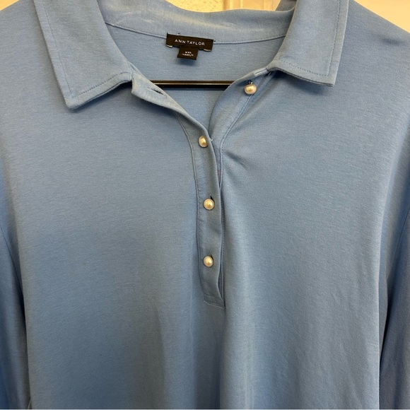 Ann Taylor Blue Pearl Button Down Collared Shirt Relaxed Fit Size XXL - Picture 2 of 6